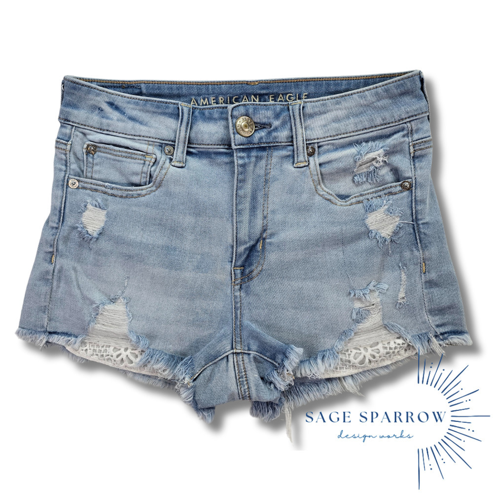 American Eagle Outfitters Women's Denim Shorts High Rise Stretch Distressed Sz 4